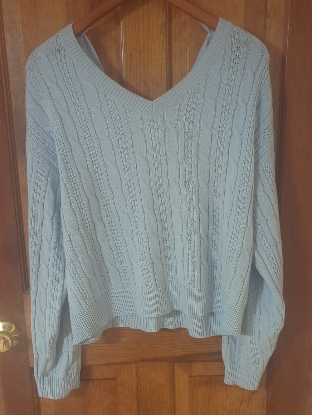 bp Light Blue Cable-Knit V-Neck Sweater W/ Bow
